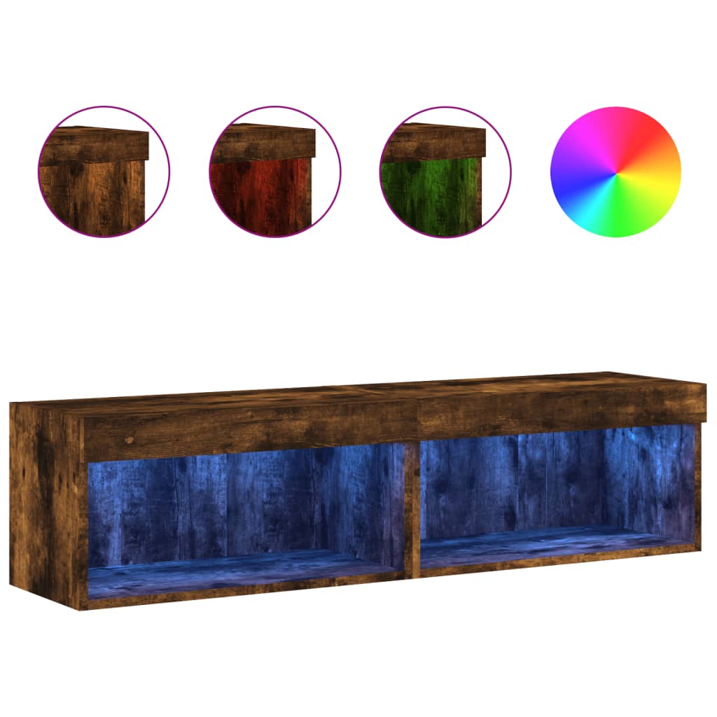 vidaXL TV Cabinets with LED Lights 2 pcs Smoked Oak 60x30x30 cm 2