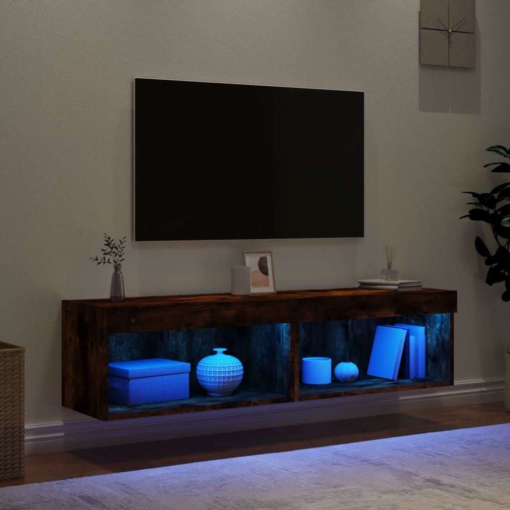 vidaXL TV Cabinets with LED Lights 2 pcs Smoked Oak 60x30x30 cm 3