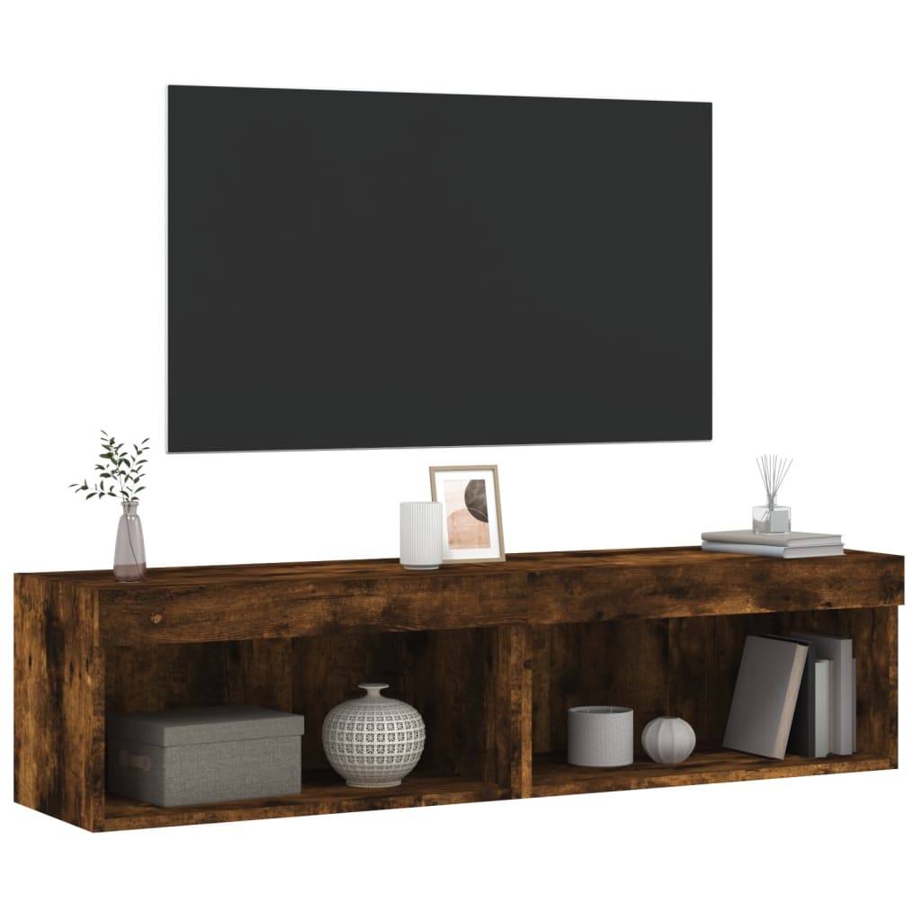 vidaXL TV Cabinets with LED Lights 2 pcs Smoked Oak 60x30x30 cm 6