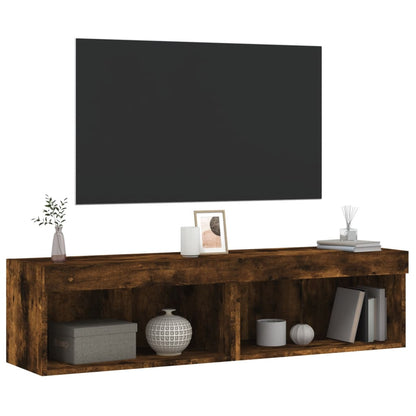 vidaXL TV Cabinets with LED Lights 2 pcs Smoked Oak 60x30x30 cm 6