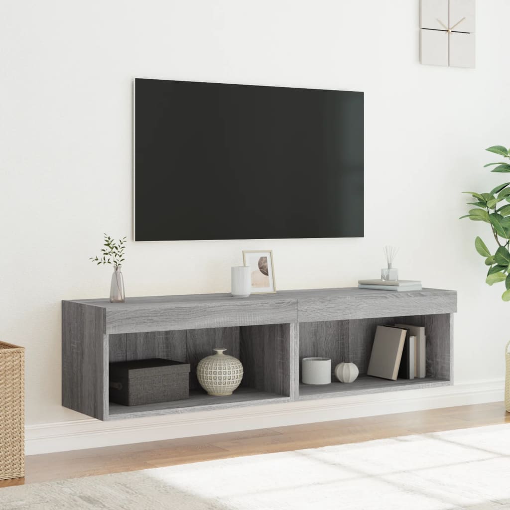 vidaXL TV Cabinets with LED Lights 2 pcs Grey Sonoma 60x30x30 cm 5