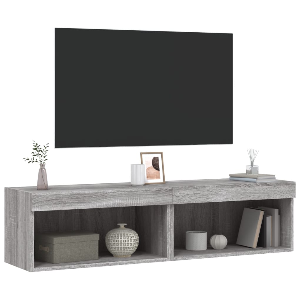 vidaXL TV Cabinets with LED Lights 2 pcs Grey Sonoma 60x30x30 cm 6