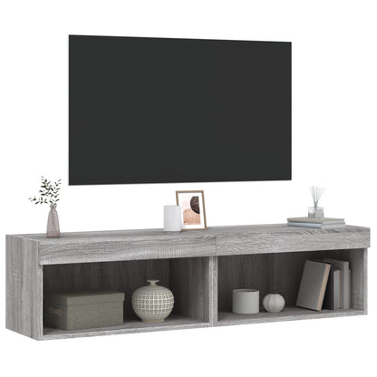 vidaXL TV Cabinets with LED Lights 2 pcs Grey Sonoma 60x30x30 cm 6