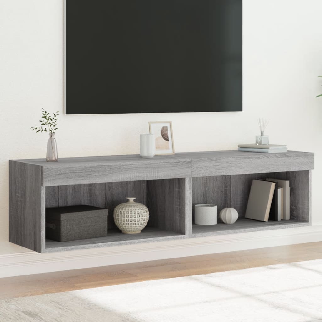 vidaXL TV Cabinets with LED Lights 2 pcs Grey Sonoma 60x30x30 cm 1