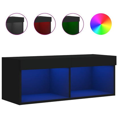 vidaXL TV Cabinet with LED Lights Black 80x30x30 cm 2