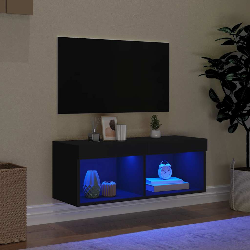 vidaXL TV Cabinet with LED Lights Black 80x30x30 cm 3
