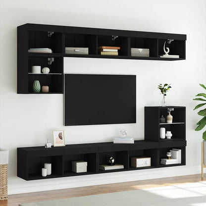 vidaXL TV Cabinet with LED Lights Black 80x30x30 cm 4