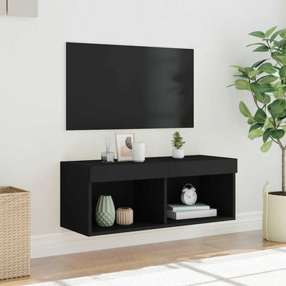 vidaXL TV Cabinet with LED Lights Black 80x30x30 cm 5