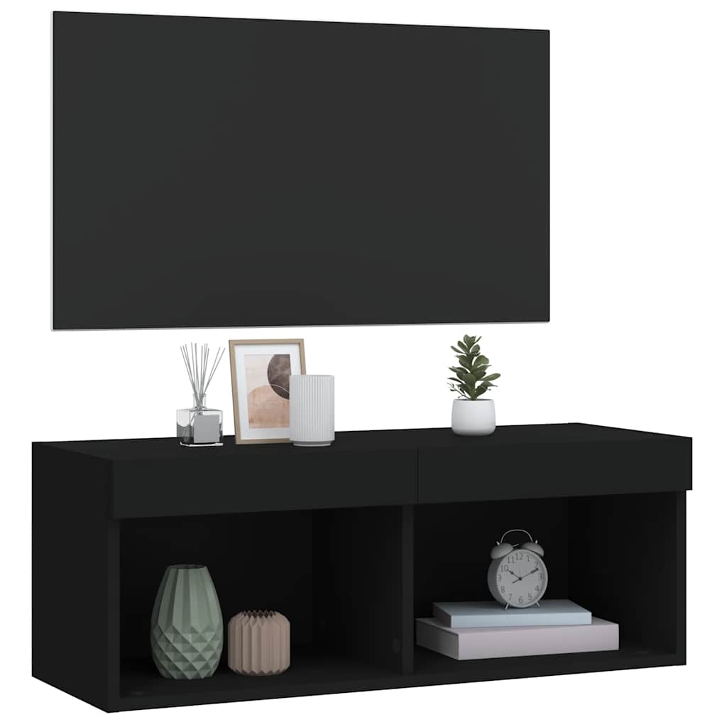 vidaXL TV Cabinet with LED Lights Black 80x30x30 cm 6