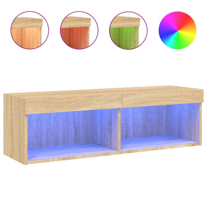 vidaXL TV Cabinet with LED Lights Sonoma Oak 100x30x30 cm 2