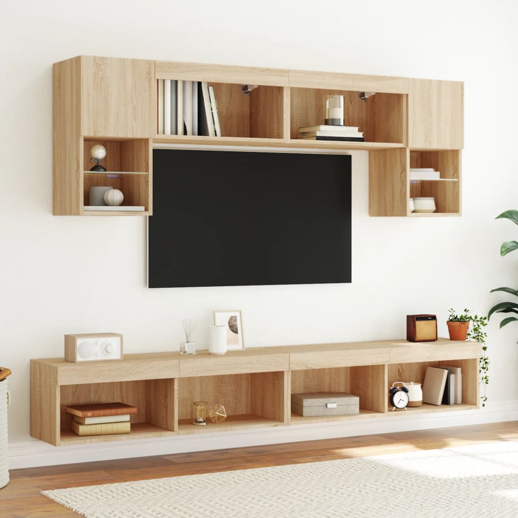 vidaXL TV Cabinet with LED Lights Sonoma Oak 100x30x30 cm 5