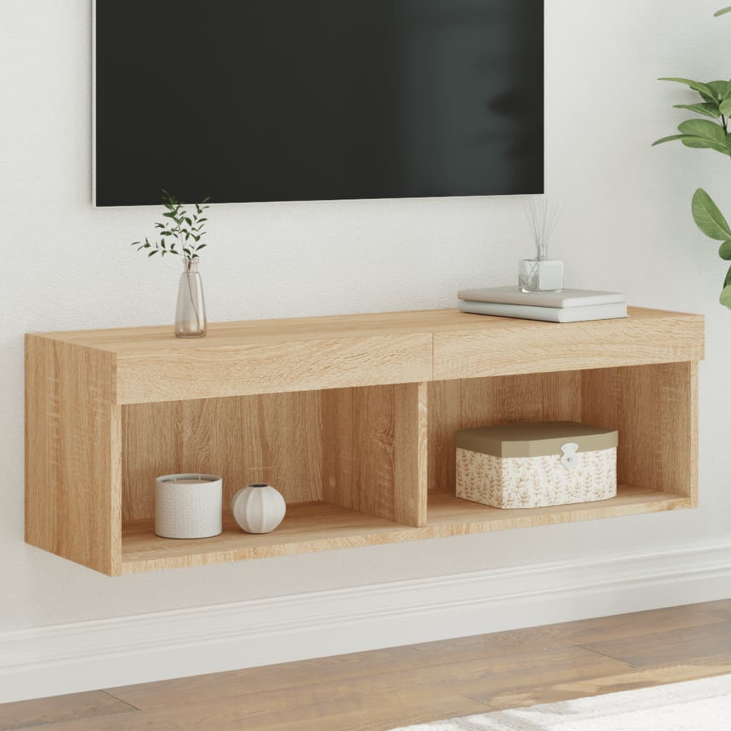 vidaXL TV Cabinet with LED Lights Sonoma Oak 100x30x30 cm 1