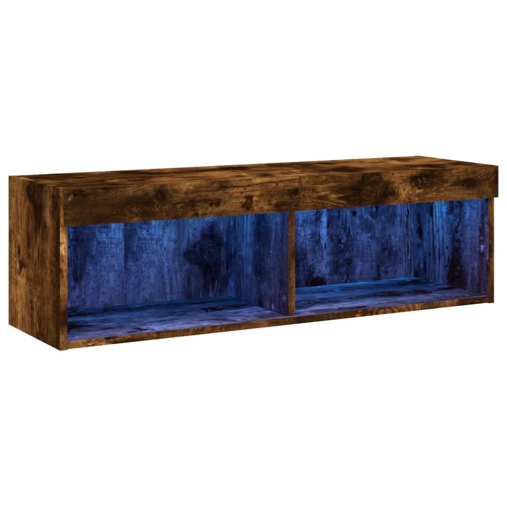 vidaXL TV Cabinet with LED Lights Smoked Oak 100x30x30 cm 2