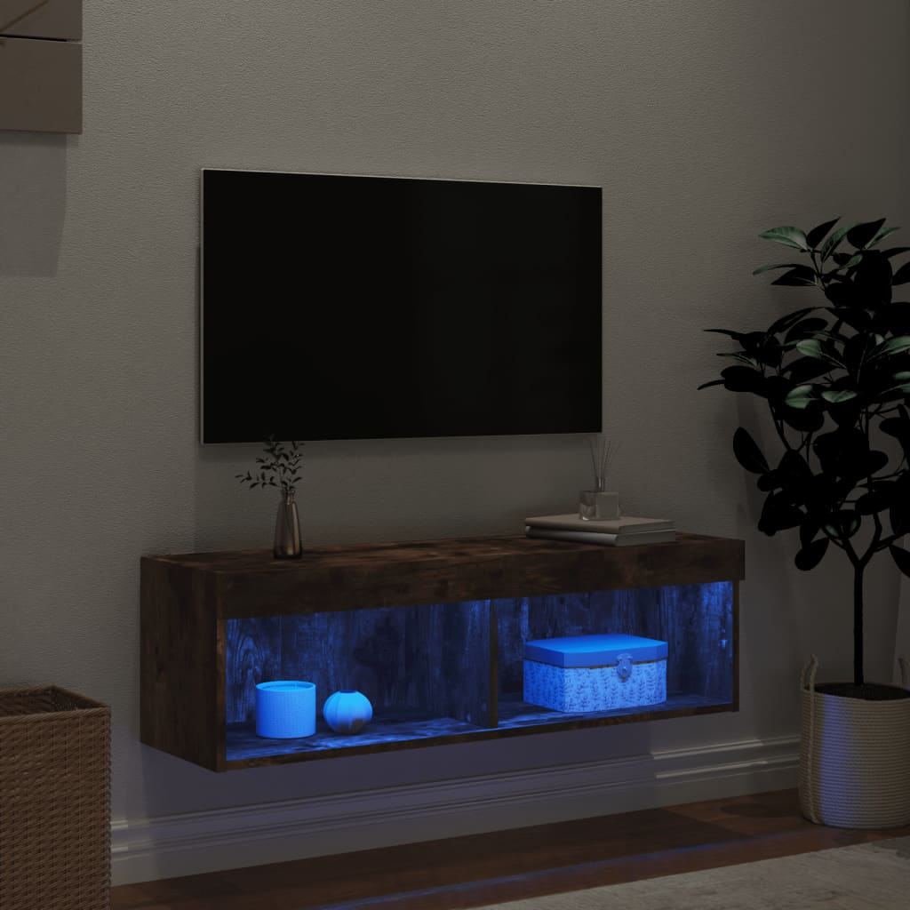 vidaXL TV Cabinet with LED Lights Smoked Oak 100x30x30 cm 3