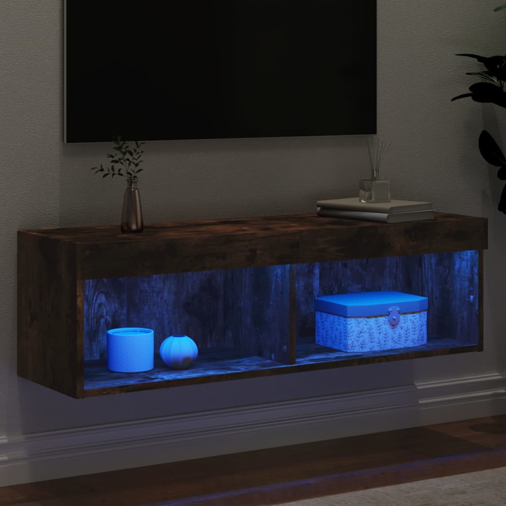 vidaXL TV Cabinet with LED Lights Smoked Oak 100x30x30 cm 4