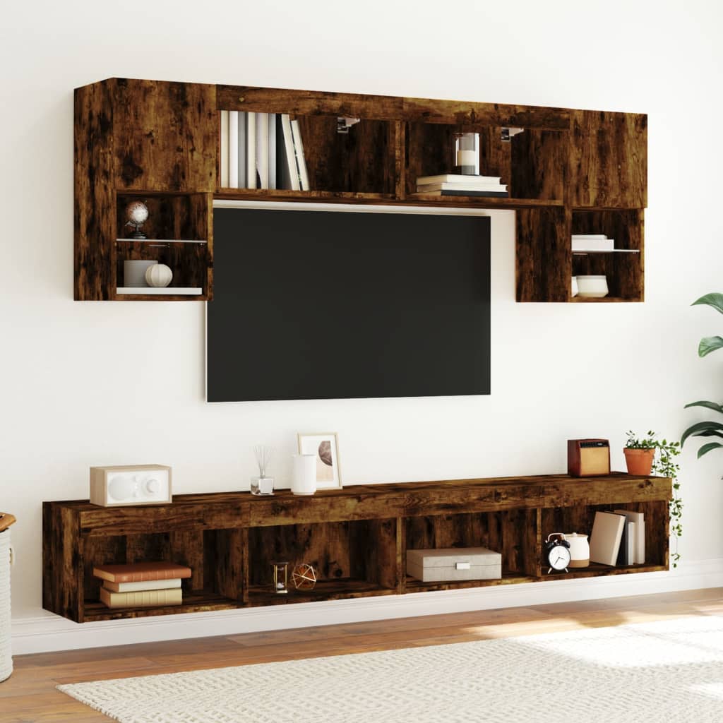 vidaXL TV Cabinet with LED Lights Smoked Oak 100x30x30 cm 5