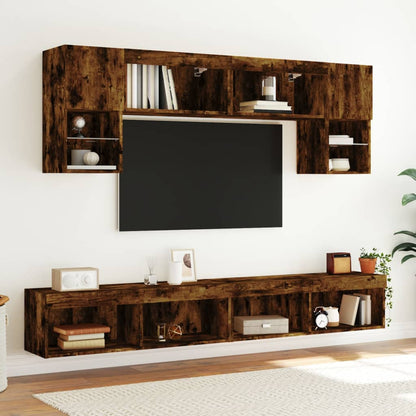 vidaXL TV Cabinet with LED Lights Smoked Oak 100x30x30 cm 5