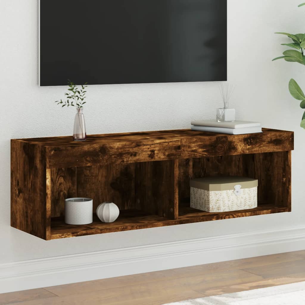 vidaXL TV Cabinet with LED Lights Smoked Oak 100x30x30 cm 1