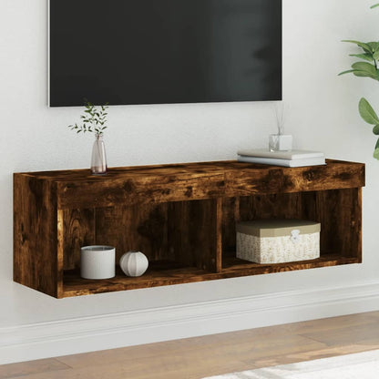 vidaXL TV Cabinet with LED Lights Smoked Oak 100x30x30 cm 1