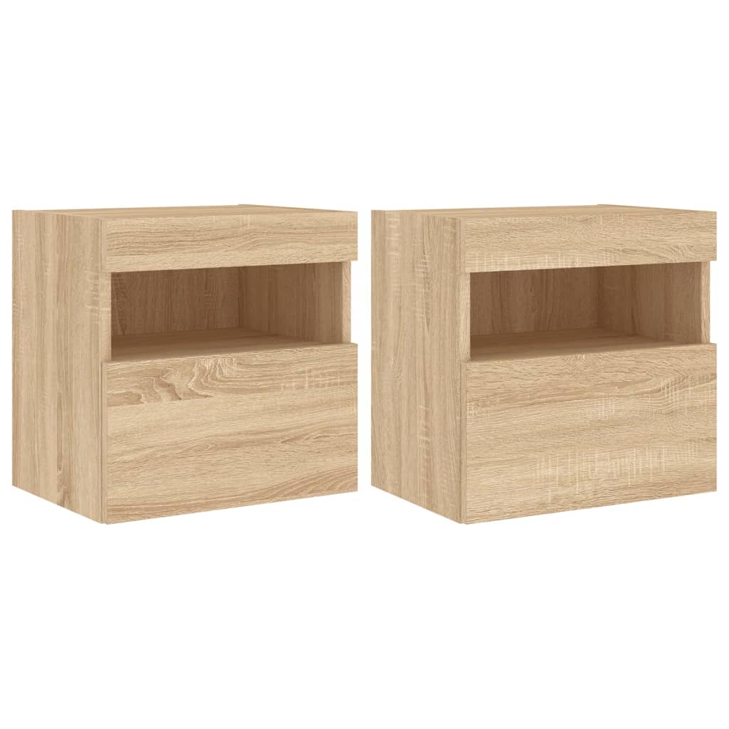 vidaXL TV Wall Cabinets with LED Lights 2 pcs Sonoma Oak 40x30x40 cm 2