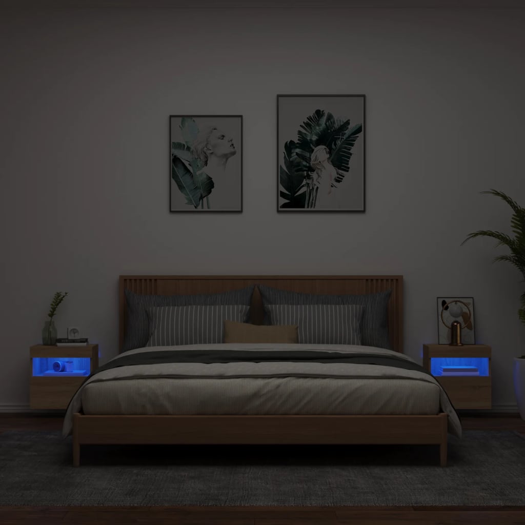 vidaXL TV Wall Cabinets with LED Lights 2 pcs Sonoma Oak 40x30x40 cm 3