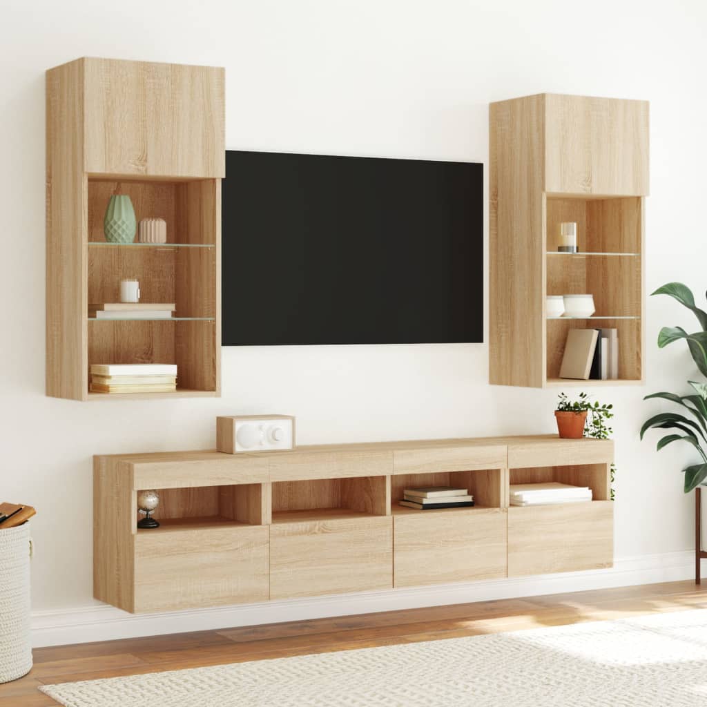 vidaXL TV Wall Cabinets with LED Lights 2 pcs Sonoma Oak 40x30x40 cm 5