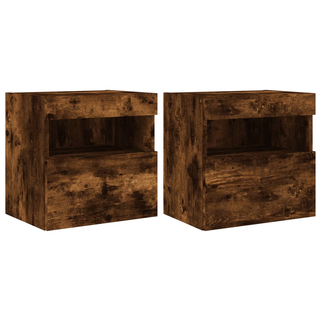 vidaXL TV Wall Cabinets with LED Lights 2 pcs Smoked Oak 40x30x40 cm 2