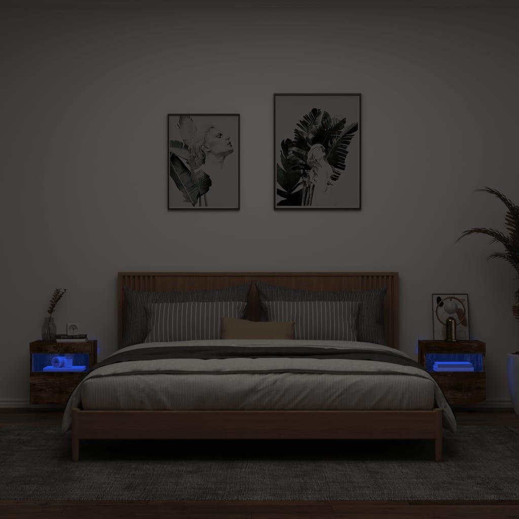 vidaXL TV Wall Cabinets with LED Lights 2 pcs Smoked Oak 40x30x40 cm 3