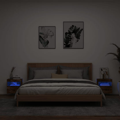 vidaXL TV Wall Cabinets with LED Lights 2 pcs Smoked Oak 40x30x40 cm 3