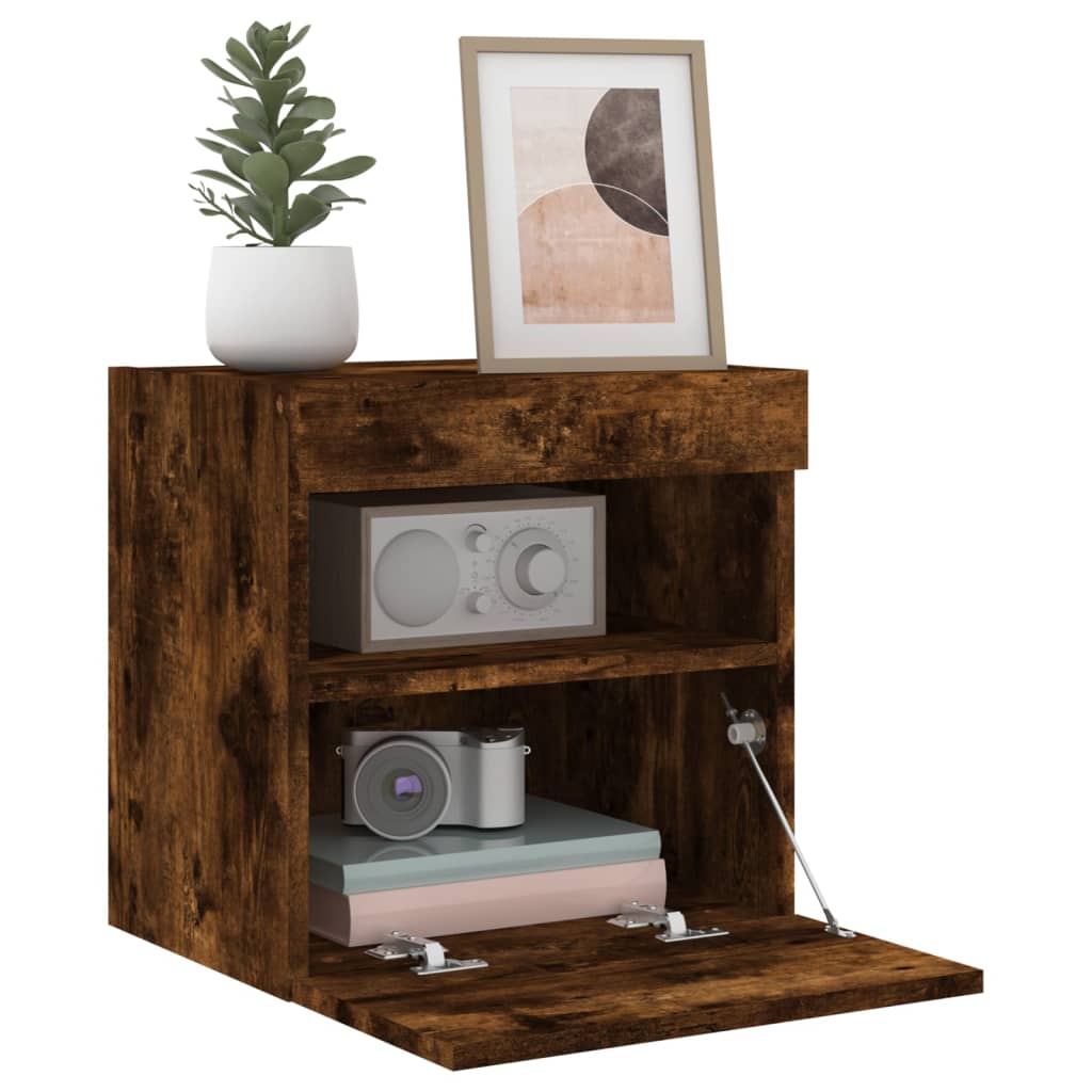vidaXL TV Wall Cabinets with LED Lights 2 pcs Smoked Oak 40x30x40 cm 6