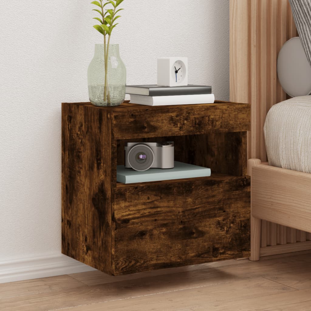 vidaXL TV Wall Cabinets with LED Lights 2 pcs Smoked Oak 40x30x40 cm 1