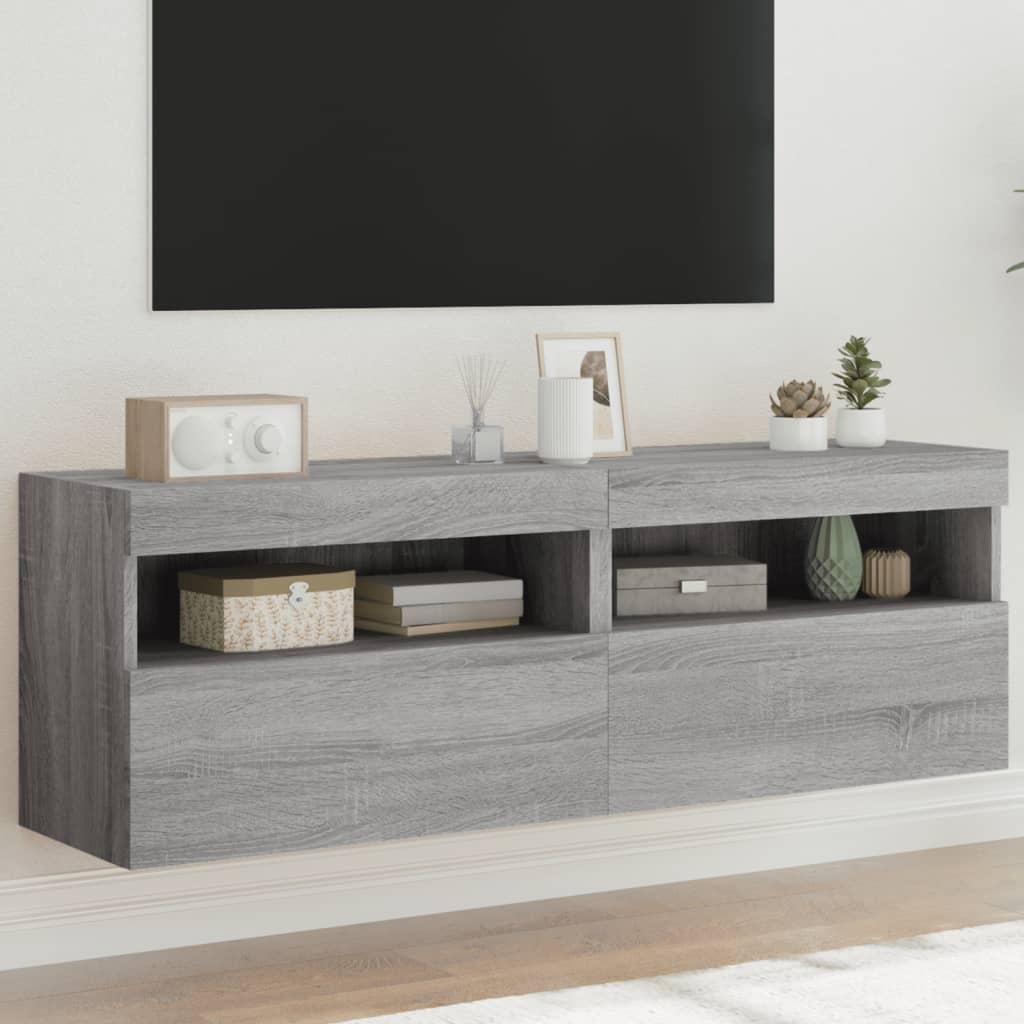 vidaXL TV Wall Cabinets with LED Lights 60x30x40 cm 2 pcs