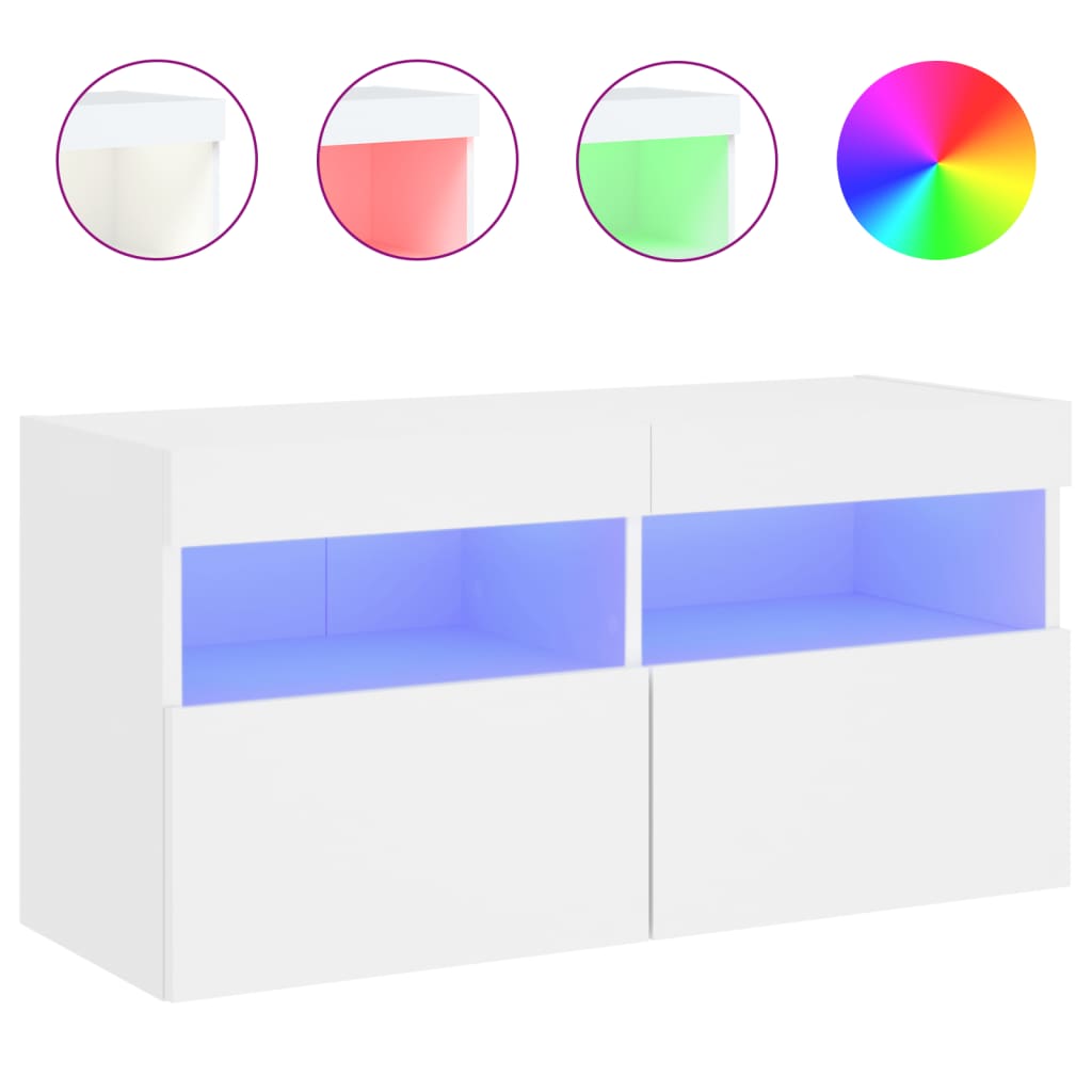 vidaXL TV Wall Cabinet with LED Lights White 80x30x40 cm 2