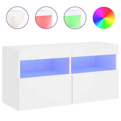 vidaXL TV Wall Cabinet with LED Lights White 80x30x40 cm 2