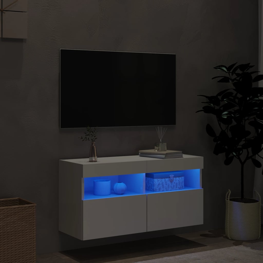 vidaXL TV Wall Cabinet with LED Lights White 80x30x40 cm 4