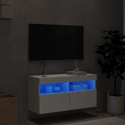 vidaXL TV Wall Cabinet with LED Lights White 80x30x40 cm 4