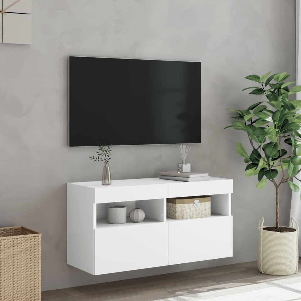 vidaXL TV Wall Cabinet with LED Lights White 80x30x40 cm 5
