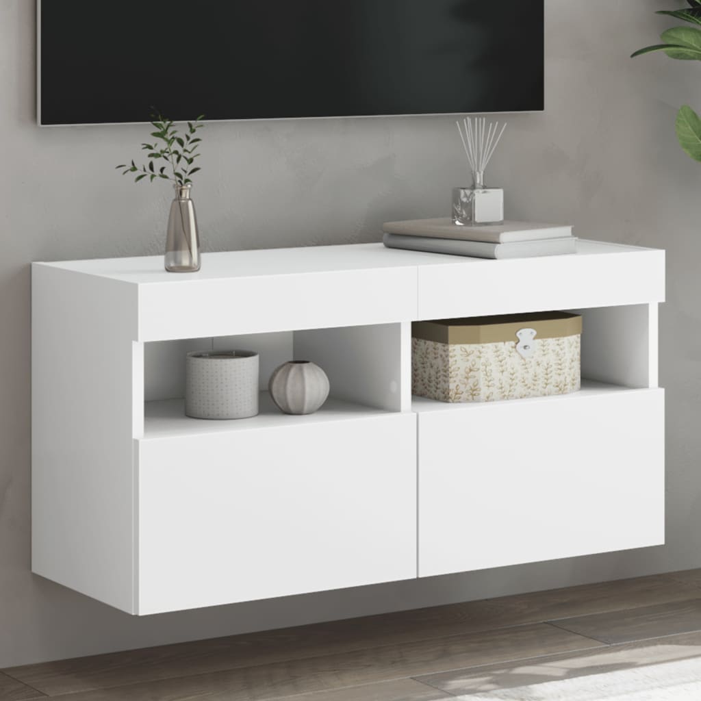vidaXL TV Wall Cabinet with LED Lights White 80x30x40 cm 1