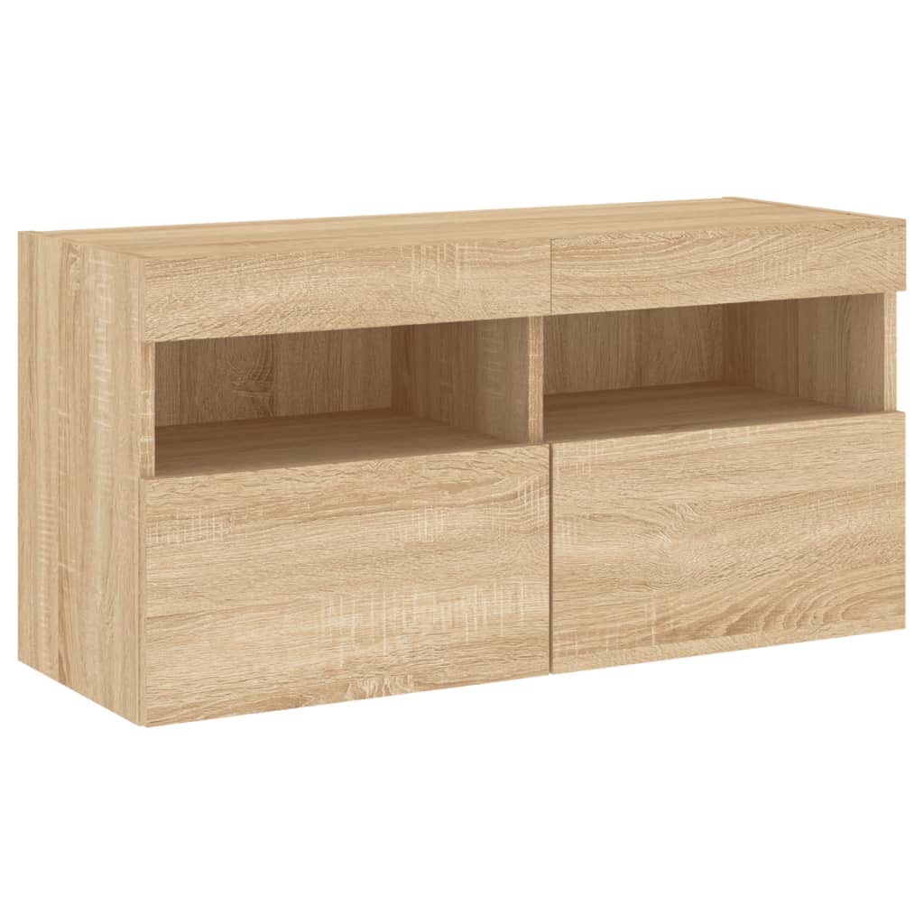 vidaXL TV Wall Cabinet with LED Lights Sonoma Oak 80x30x40 cm 3
