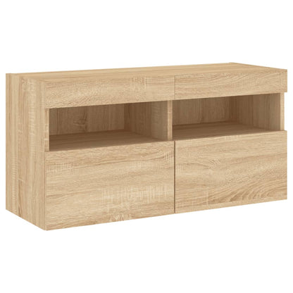 vidaXL TV Wall Cabinet with LED Lights Sonoma Oak 80x30x40 cm 3