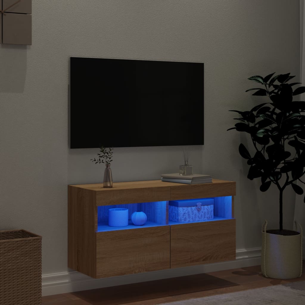 vidaXL TV Wall Cabinet with LED Lights Sonoma Oak 80x30x40 cm 4