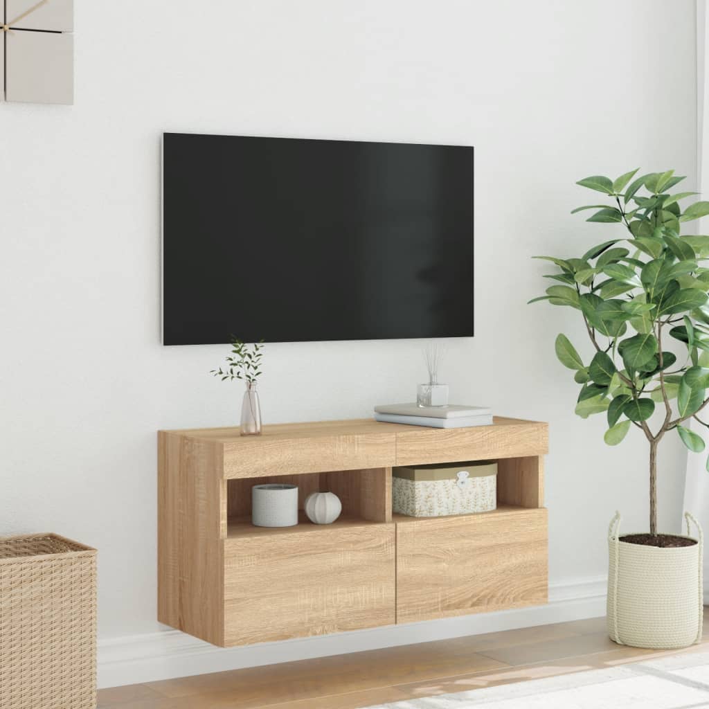 vidaXL TV Wall Cabinet with LED Lights Sonoma Oak 80x30x40 cm 5