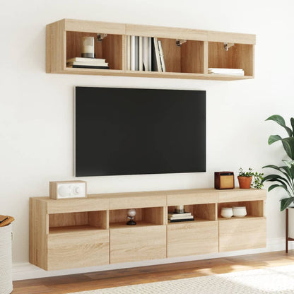 vidaXL TV Wall Cabinet with LED Lights Sonoma Oak 80x30x40 cm 6