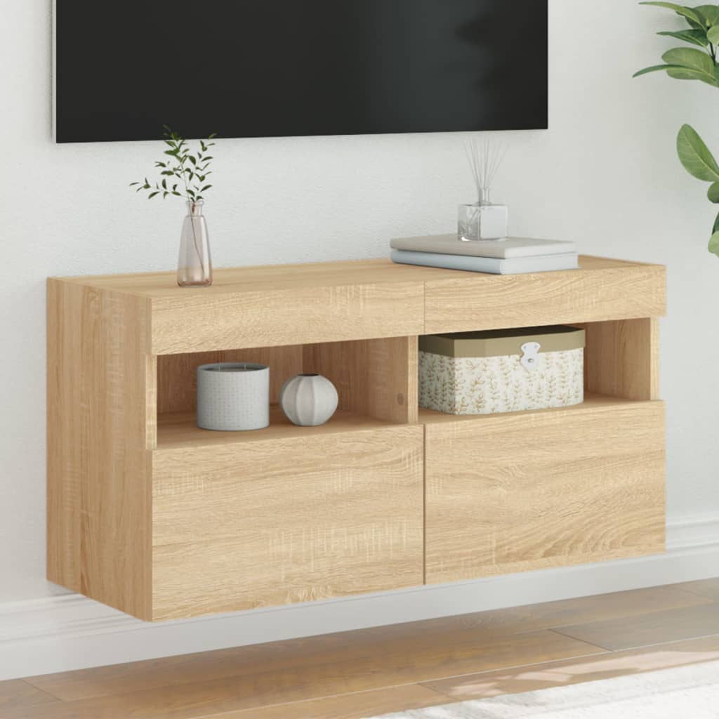 vidaXL TV Wall Cabinet with LED Lights Sonoma Oak 80x30x40 cm 1