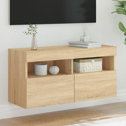 vidaXL TV Wall Cabinet with LED Lights Sonoma Oak 80x30x40 cm 1