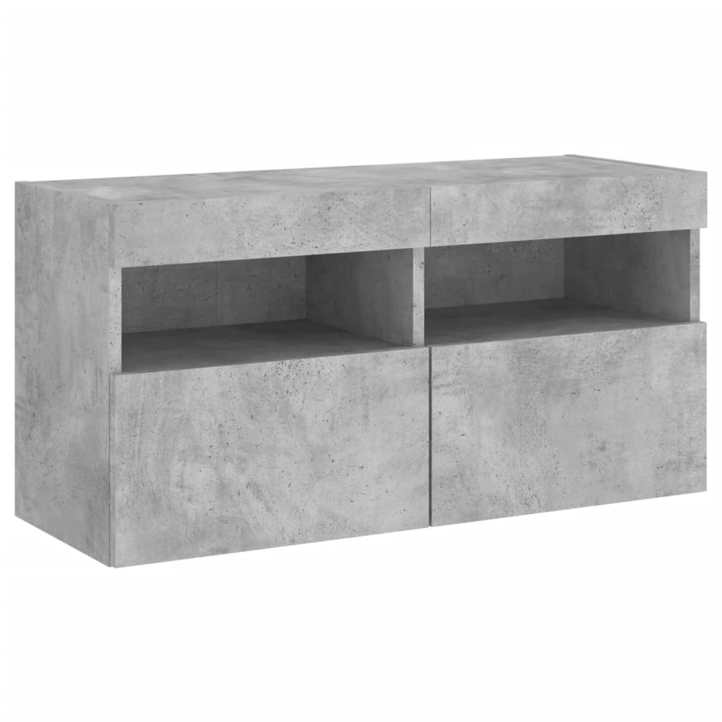 vidaXL TV Wall Cabinet with LED Lights Concrete Grey 80x30x40 cm 3