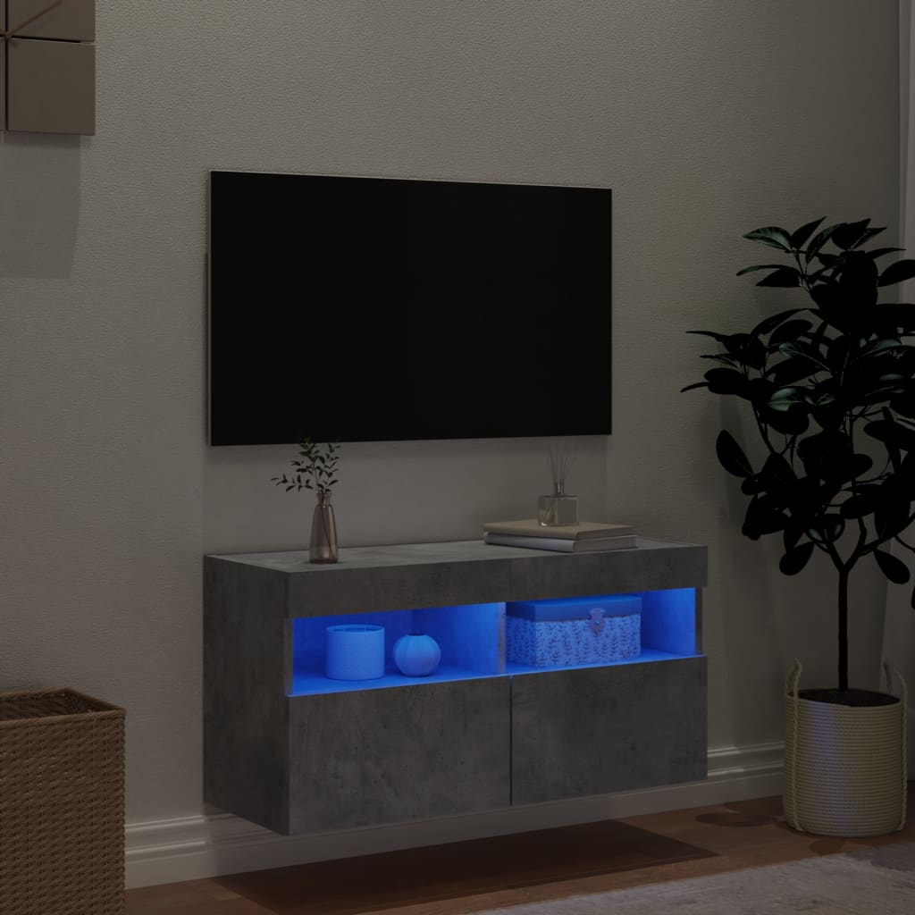 vidaXL TV Wall Cabinet with LED Lights Concrete Grey 80x30x40 cm 4