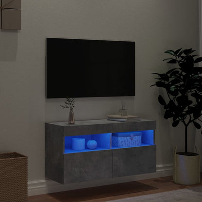 vidaXL TV Wall Cabinet with LED Lights Concrete Grey 80x30x40 cm 4