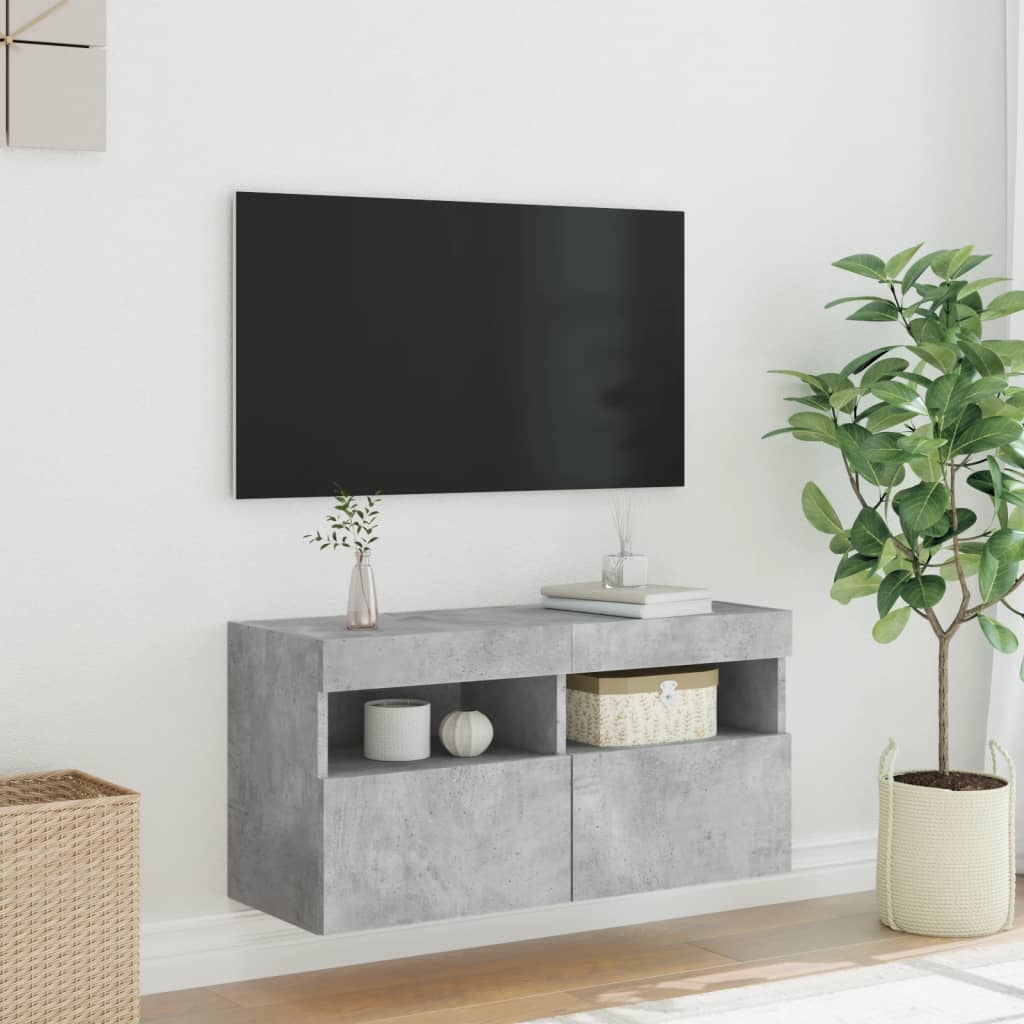 vidaXL TV Wall Cabinet with LED Lights Concrete Grey 80x30x40 cm 5