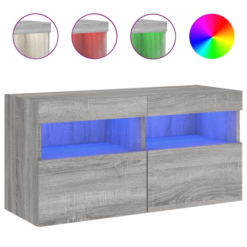 vidaXL TV Wall Cabinet with LED Lights Grey Sonoma 80x30x40 cm 2